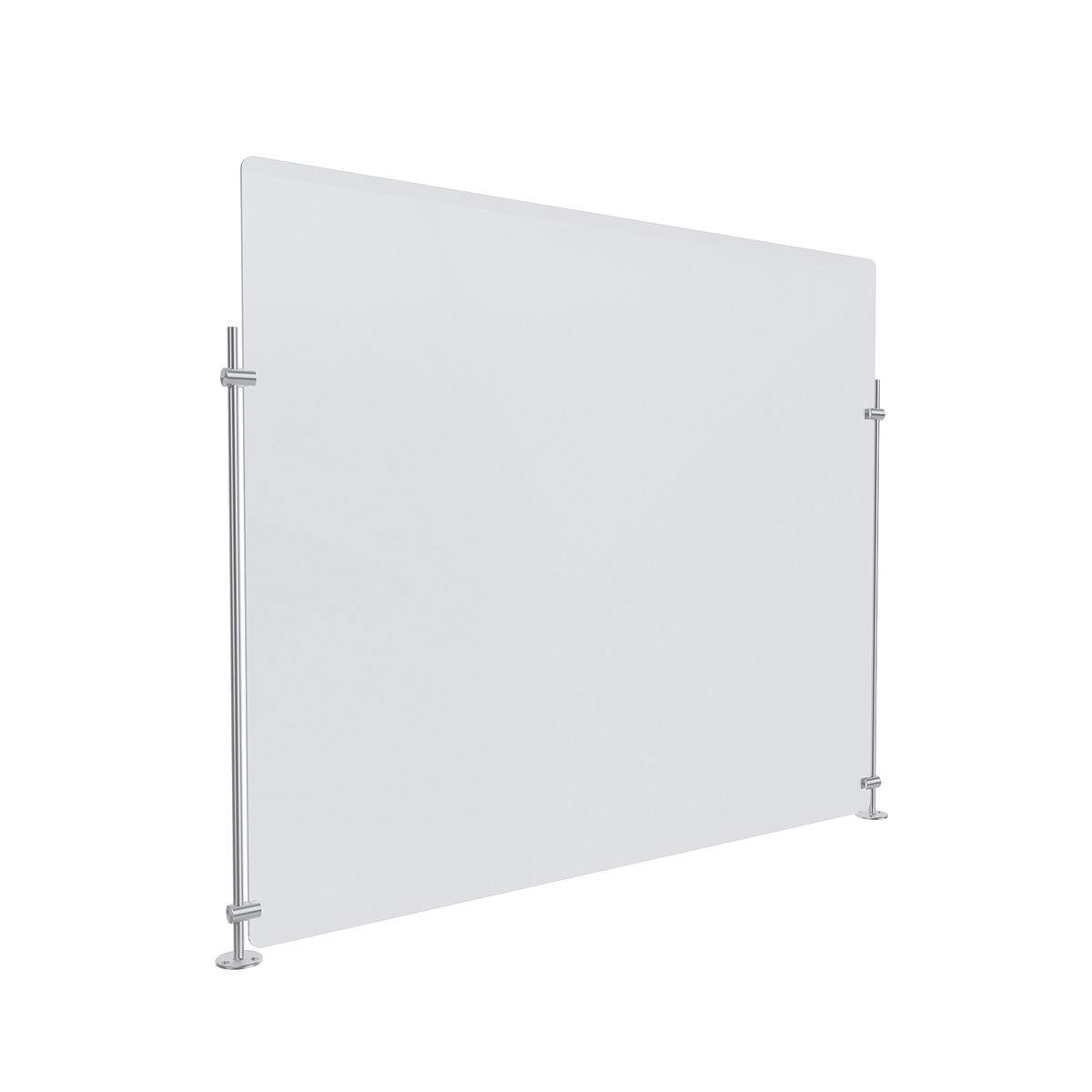 Clear Acrylic Sneeze Guard 36'' Wide x 30'' Tall, with (2) 24'' Tall x 3/8'' Diameter Clear Anodized Aluminum Rods on the Side.