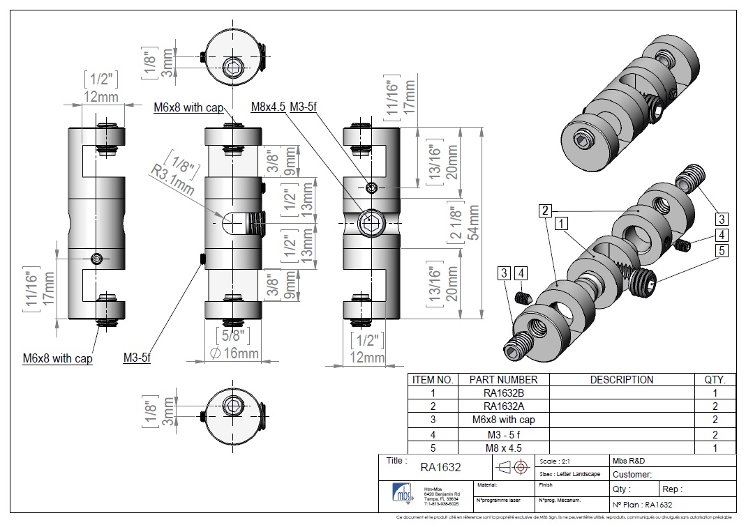 Pivoting Edge Support Up to 3/8'' Double Sided Edge Grip Aluminum For Rod MBS Standoffs