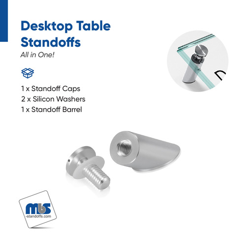1/2'' Diameter Desktop Table Standoffs 60° Angle - Flat Head Standoffs (Stainless Steel Satin Brushed) [Required Material Hole Size: 3/8'']