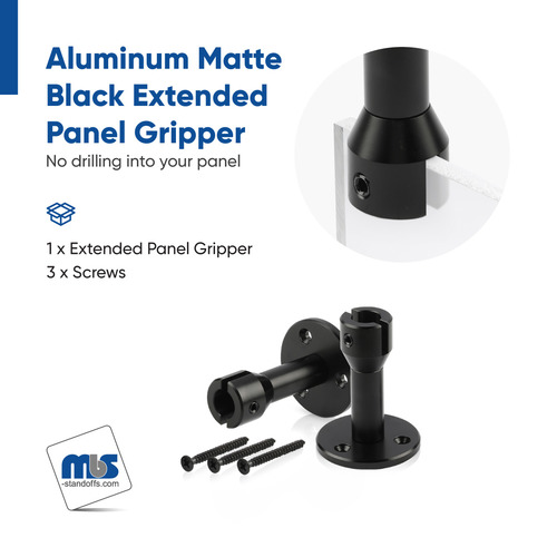 Extended Panel Gripper With Mounting Plate 2'' Diameter x 2-11/16'', Accepts Material Thickness of 1/8'', Matte Black Anodized Finish