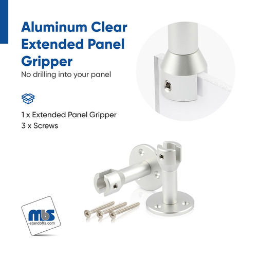 Extended Panel Gripper With Mounting Plate 2'' Diameter x 2-11/16'', Accepts Material Thickness of 1/4'', Clear Anodized Finish