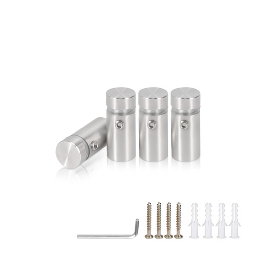(Set of 4) 1/2'' Dia. X 3/4'' Barrel Length, (316 Marine Grade) Stainless Steel Brushed Finish. Easy Fasten Standoff with (4) 2208Z Screw and (4) LANC1 Anchor for concrete/drywall and (1) M4 Allen Key (For  In/Out use) [Req. Mat. Hole Size: 3/8'']