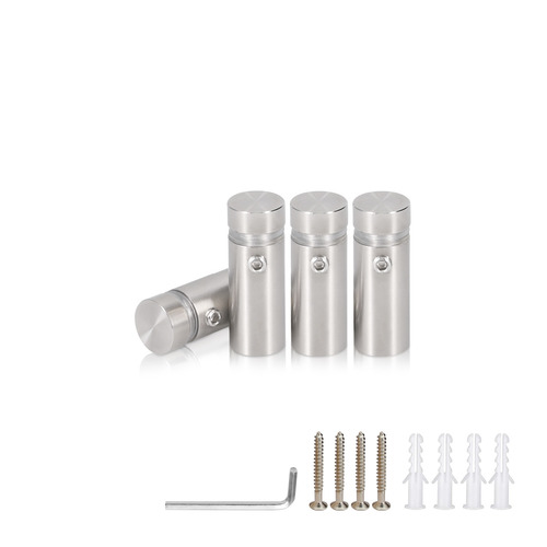 (Set of 4) 1/2'' Dia. X 1'' Barrel Length, (316 Marine Grade) Stainless Steel Brushed Finish. Easy Fasten Standoff with (4) 2208Z Screw and (4) LANC1 Anchor for concrete/drywall and (1) M4 Allen Key (For  In/Out use) [Req. Mat. Hole Size: 3/8'']