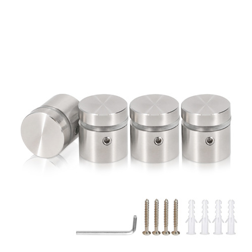 (Set of 4) 3/4'' Dia. X 1/2'' Barrel Length, (316 Marine Grade) Stainless Steel Brushed Finish. Easy Fasten Standoff with (4) 2216Z Screws and (4) LANC1 Anchors for concrete/drywall and (1) M4 Allen Key (For  In/Out use) [Req. Mat. Hole Size: 7/16'']