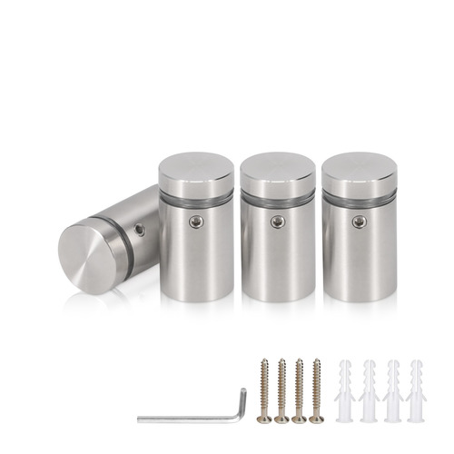 (Set of 4) 3/4'' Dia. X 1'' Barrel Length, (316 Marine Grade) Stainless Steel Brushed Finish. Easy Fasten Standoff with (4) 2216Z Screws and (4) LANC1 Anchors for concrete/drywall and (1) M4 Allen Key (For  In/Out use) [Req. Mat. Hole Size: 7/16'']