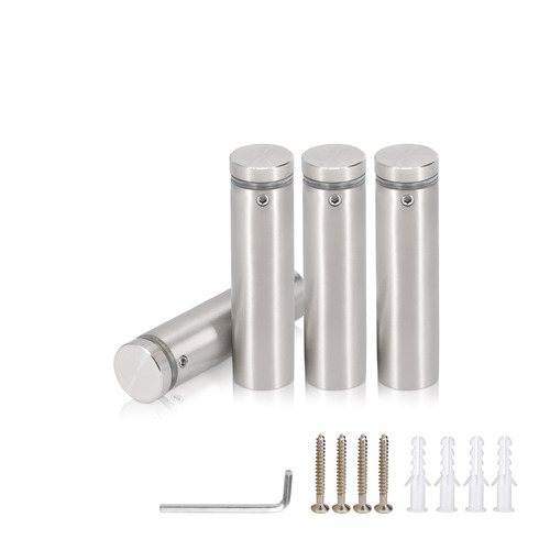(Set of 4) 3/4'' Dia. X 2-1/2'' Barrel Length, (316 Marine Grade) Stainless Steel Brushed Finish. Easy Fasten Standoff with (4) 2216Z Screws and (4) LANC1 Anchors for concrete/drywall and (1) M4 Allen Key (For  In/Out use) [Req. Mat. Hole Size: 7/16'']