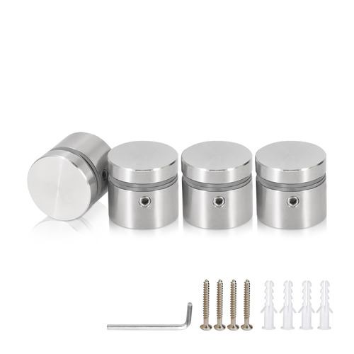 (Set of 4) 7/8'' Dia. X 1/2'' Barrel Length, (316 Marine Grade) Stainless Steel Brushed Finish. Easy Fasten Standoff with (4) 2216Z Screws and (4) LANC1 Anchors for concrete/drywall and (1) M4 Allen Key (For  In/Out use) [Req. Mat. Hole Size: 7/16'']