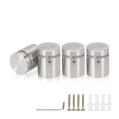 (Set of 4) 7/8'' Dia. X 3/4'' Barrel Length, (316 Marine Grade) Stainless Steel Brushed Finish. Easy Fasten Standoff with (4) 2216Z Screws and (4) LANC1 Anchors for concrete/drywall and (1) M4 Allen Key (For  In/Out use) [Req. Mat. Hole Size: 7/16'']