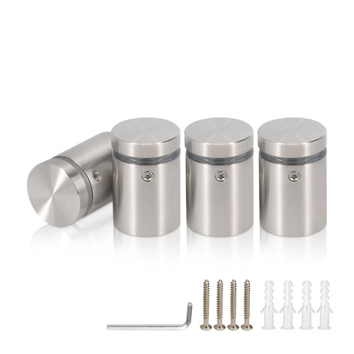 (Set of 4) 7/8'' Dia. X 1'' Barrel Length, (316 Marine Grade) Stainless Steel Brushed Finish. Easy Fasten Standoff with (4) 2216Z Screws and (4) LANC1 Anchors for concrete/drywall and (1) M4 Allen Key (For  In/Out use) [Req. Mat. Hole Size: 7/16'']