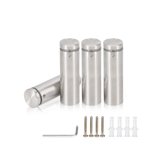 (Set of 4) 7/8'' Dia. X 2-1/2'' Barrel Length, (316 Marine Grade) Stainless Steel Brushed Finish. Easy Fasten Standoff with (4) 2216Z Screws and (4) LANC1 Anchors for concrete/drywall and (1) M4 Allen Key (For  In/Out use) [Req. Mat. Hole Size: 7/16'']
