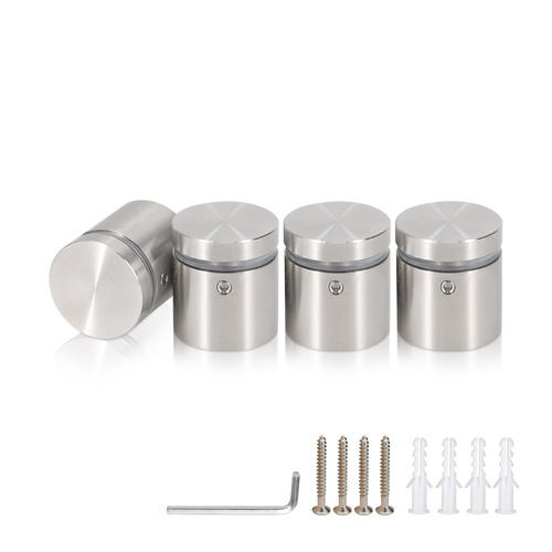 (Set of 4) 1'' Dia. X 3/4'' Barrel Length, (316 Marine Grade) Stainless Steel Brushed Finish. Easy Fasten Standoff with (4) 2216Z Screws and (4) LANC1 Anchors for concrete/drywall and (1) M4 Allen Key (For  In/Out use) [Req. Mat. Hole Size: 7/16'']