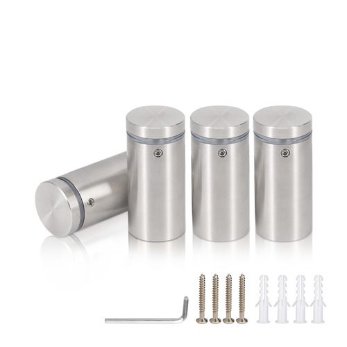 (Set of 4) 1'' Dia. X 1-3/4'' Barrel Length, (316 Marine Grade) Stainless Steel Brushed Finish. Easy Fasten Standoff with (4) 2216Z Screws and (4) LANC1 Anchors for concrete/drywall and (1) M4 Allen Key (For  In/Out use) [Req. Mat. Hole Size: 7/16'']