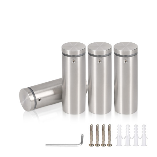 (Set of 4) 1'' Dia. X 2-1/2'' Barrel Length, (316 Marine Grade) Stainless Steel Brushed Finish. Easy Fasten Standoff with (4) 2216Z Screws and (4) LANC1 Anchors for concrete/drywall and (1) M4 Allen Key (For  In/Out use) [Req. Mat. Hole Size: 7/16'']