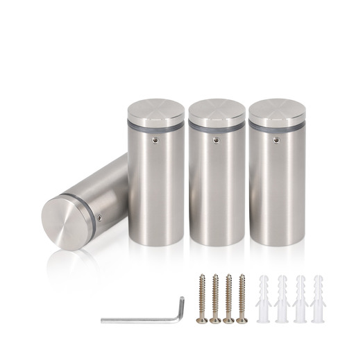 (Set of 4) 1-1/4'' Dia. X 2-1/2'' Barrel Length, (316 Marine Grade) Stainless Steel Brushed Finish. Easy Fasten Standoff with (4) 2216Z Screws and (4) LANC1 Anchors for concrete/drywall and (1) M4 Allen Key (For  In/Out use) [Req. Mat. Hole Size: 7/16'']