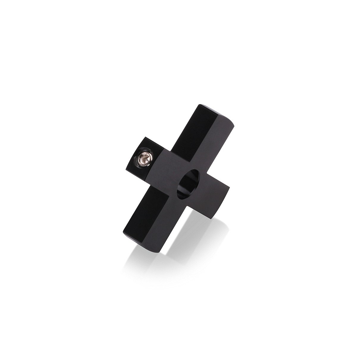 4-Way Standoffs Hub, Diameter: 1 1/2'', Thickness: 1/4'', Black Anodized Aluminum [Required Material Hole Size: 7/16'']