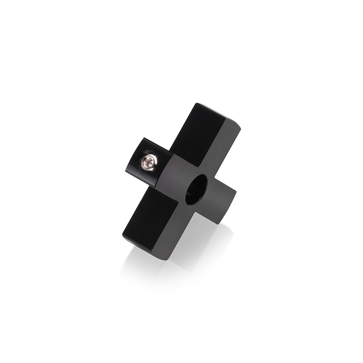 4-Way Standoffs Hub, Diameter: 1 1/2'', Thickness: 3/8'', Black Anodized Aluminum [Required Material Hole Size: 7/16'']