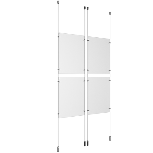 (4) 11'' Width x 17'' Height Clear Acrylic Frame & (4) Ceiling-to-Floor Aluminum Clear Anodized Cable Systems with (16) Single-Sided Panel Grippers
