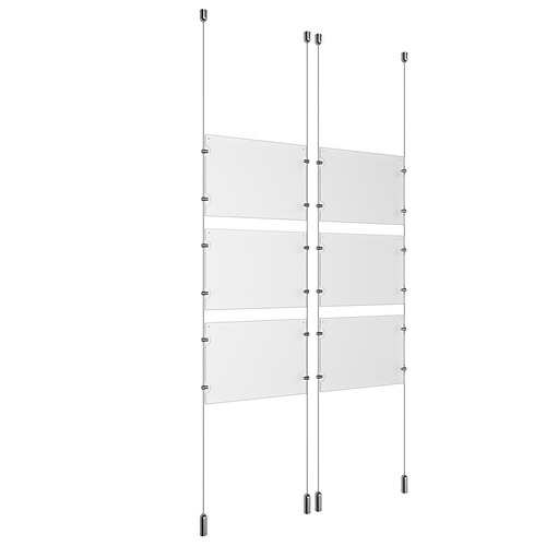 (6) 11'' Width x 8-1/2'' Height Clear Acrylic Frame & (4) Ceiling-to-Floor Aluminum Clear Anodized Cable Systems with (24) Single-Sided Panel Grippers