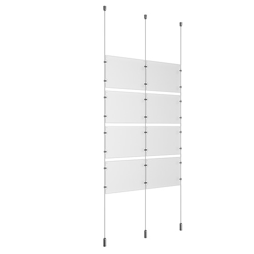 (8) 11'' Width x 8-1/2'' Height Clear Acrylic Frame & (3) Ceiling-to-Floor Aluminum Clear Anodized Cable Systems with (16) Single-Sided Panel Grippers (8) Double-Sided Panel Grippers