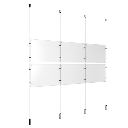 (6) 11'' Width x 8-1/2'' Height Clear Acrylic Frame & (4) Ceiling-to-Floor Aluminum Clear Anodized Cable Systems with (8) Single-Sided Panel Grippers (8) Double-Sided Panel Grippers