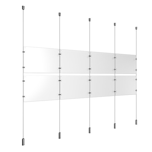 (8) 11'' Width x 8-1/2'' Height Clear Acrylic Frame & (5) Ceiling-to-Floor Aluminum Clear Anodized Cable Systems with (8) Single-Sided Panel Grippers (18) Double-Sided Panel Grippers