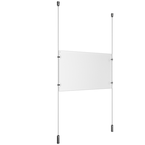 (1) 17'' Width x 11'' Height Clear Acrylic Frame & (2) Ceiling-to-Floor Aluminum Clear Anodized Cable Systems with (4) Single-Sided Panel Grippers