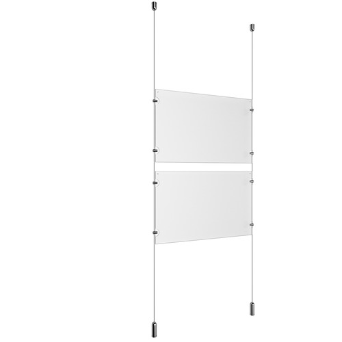 (2) 17'' Width x 11'' Height Clear Acrylic Frame & (2) Ceiling-to-Floor Aluminum Clear Anodized Cable Systems with (8) Single-Sided Panel Grippers