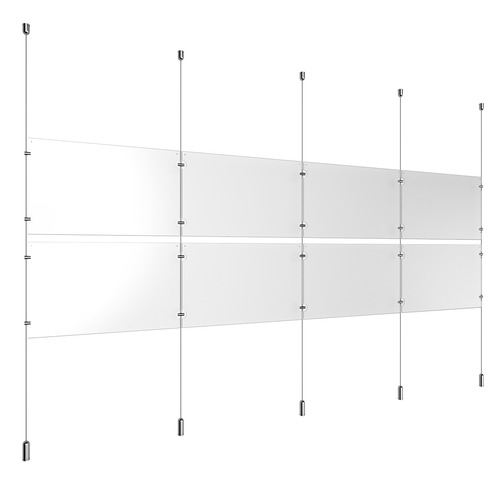 (8) 17'' Width x 11'' Height Clear Acrylic Frame & (5) Ceiling-to-Floor Aluminum Clear Anodized Cable Systems with (8) Single-Sided Panel Grippers (12) Double-Sided Panel Grippers