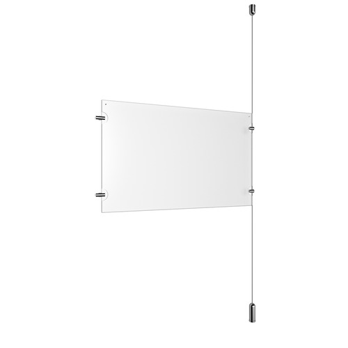 (1) 17'' Width x 11'' Height Clear Acrylic Frame & (1) Ceiling-to-Floor Aluminum Clear Anodized Cable Systems with (2) Single-Sided Panel Grippers (2) Double-Sided Panel Grippers