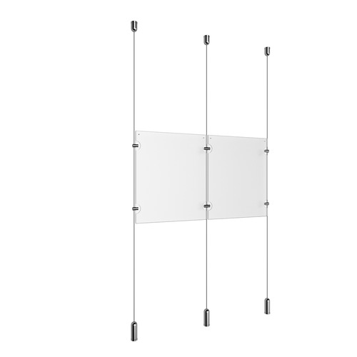 (2) 8-1/2'' Width x 11'' Height Clear Acrylic Frame & (3) Ceiling-to-Floor Aluminum Clear Anodized Cable Systems with (4) Single-Sided Panel Grippers (2) Double-Sided Panel Grippers