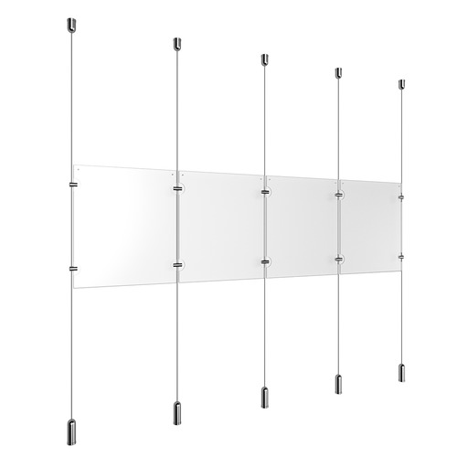 (4) 8-1/2'' Width x 11'' Height Clear Acrylic Frame & (5) Ceiling-to-Floor Aluminum Clear Anodized Cable Systems with (4) Single-Sided Panel Grippers (6) Double-Sided Panel Grippers