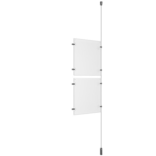 (2) 8-1/2'' Width x 11'' Height Clear Acrylic Frame & (1) Ceiling-to-Floor Aluminum Clear Anodized Cable Systems with (4) Single-Sided Panel Grippers (4) Double-Sided Panel Grippers