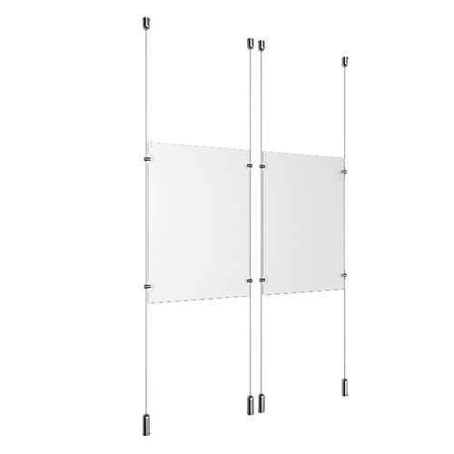 (2) 11'' Width x 17'' Height Clear Acrylic Frame & (4) Ceiling-to-Floor Aluminum Chrome Polished Cable Systems with (8) Single-Sided Panel Grippers