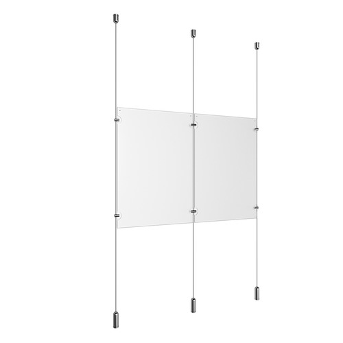 (2) 11'' Width x 17'' Height Clear Acrylic Frame & (3) Ceiling-to-Floor Aluminum Chrome Polished Cable Systems with (4) Single-Sided Panel Grippers (2) Double-Sided Panel Grippers