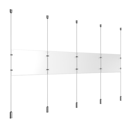(4) 11'' Width x 8-1/2'' Height Clear Acrylic Frame & (5) Ceiling-to-Floor Aluminum Chrome Polished Cable Systems with (4) Single-Sided Panel Grippers (18) Double-Sided Panel Grippers