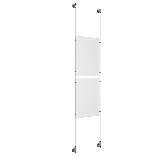 (2) 11'' Width x 17'' Height Clear Acrylic Frame & (2) Wall-to-Wall Aluminum Clear Anodized Cable Systems with (8) Single-Sided Panel Grippers