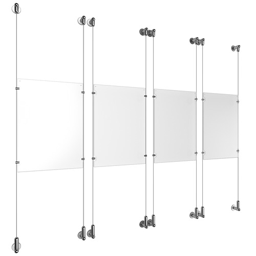 (4) 11'' Width x 17'' Height Clear Acrylic Frame & (8) Wall-to-Wall Aluminum Clear Anodized Cable Systems with (16) Single-Sided Panel Grippers