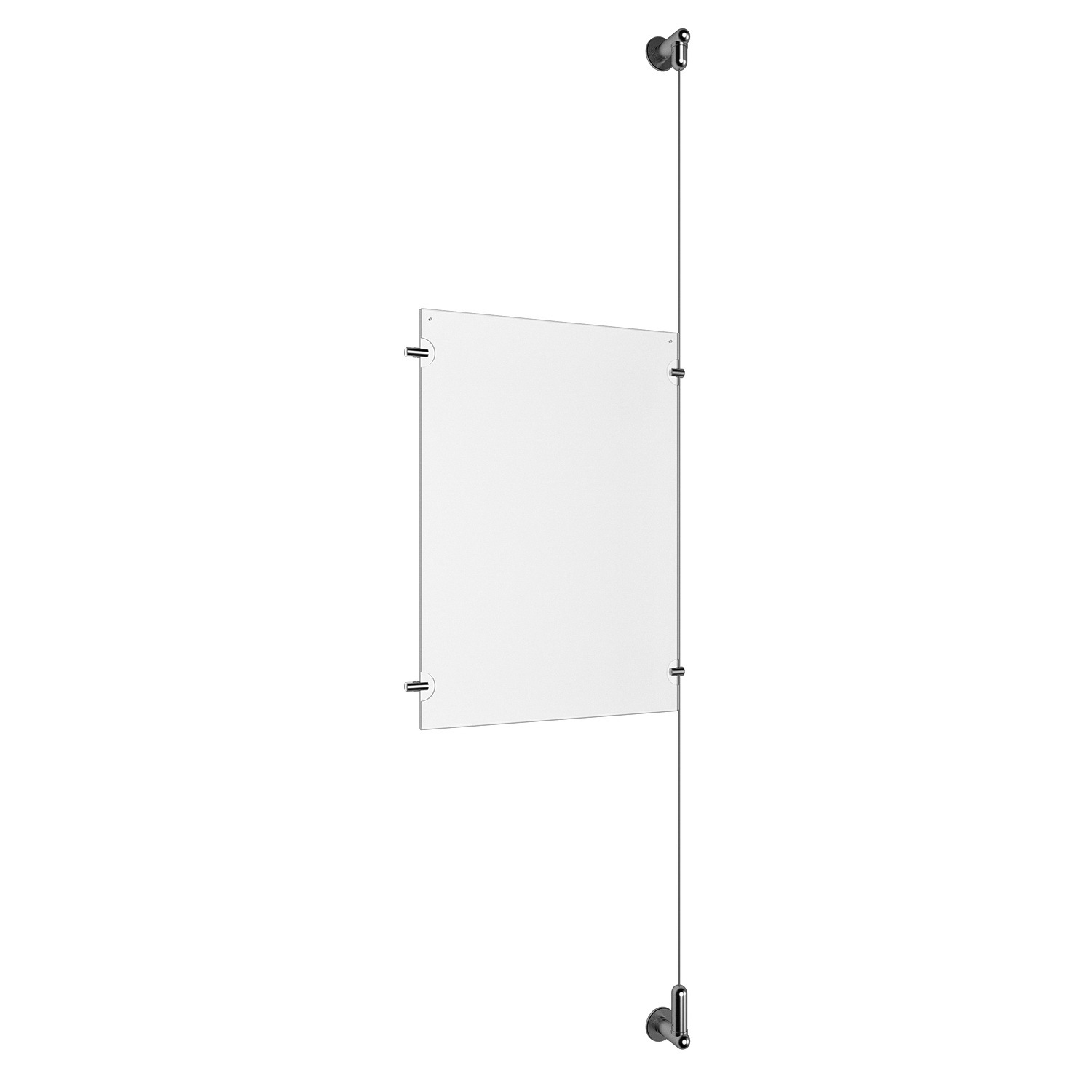 (1) 11'' Width x 17'' Height Clear Acrylic Frame & (1) Wall-to-Wall Aluminum Clear Anodized Cable Systems with (2) Single-Sided Panel Grippers (2) Double-Sided Panel Grippers
