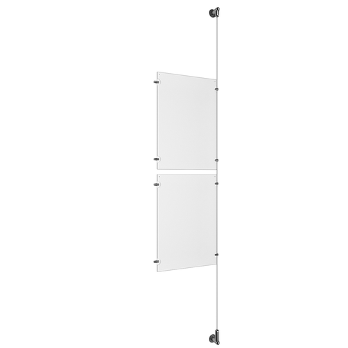 (2) 11'' Width x 17'' Height Clear Acrylic Frame & (1) Wall-to-Wall Aluminum Clear Anodized Cable Systems with (4) Single-Sided Panel Grippers (4) Double-Sided Panel Grippers