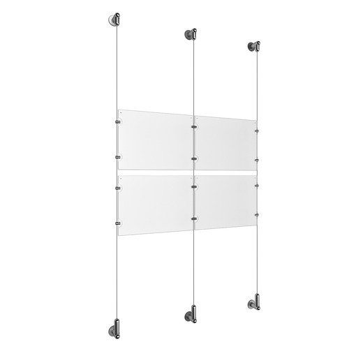 (4) 11'' Width x 8-1/2'' Height Clear Acrylic Frame & (3) Wall-to-Wall Aluminum Clear Anodized Cable Systems with (8) Single-Sided Panel Grippers (8) Double-Sided Panel Grippers