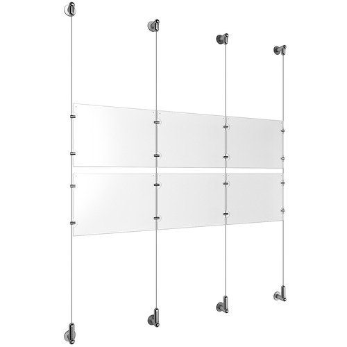 (6) 11'' Width x 8-1/2'' Height Clear Acrylic Frame & (4) Wall-to-Wall Aluminum Clear Anodized Cable Systems with (8) Single-Sided Panel Grippers (8) Double-Sided Panel Grippers