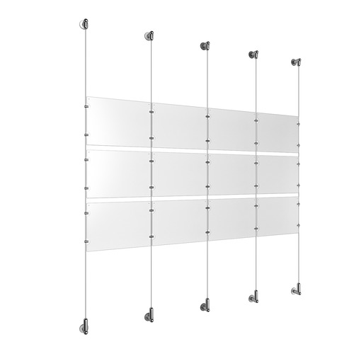 (12) 11'' Width x 8-1/2'' Height Clear Acrylic Frame & (5) Wall-to-Wall Aluminum Clear Anodized Cable Systems with (12) Single-Sided Panel Grippers (18) Double-Sided Panel Grippers