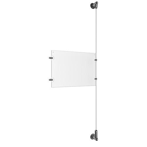 (1) 11'' Width x 8-1/2'' Height Clear Acrylic Frame & (1) Wall-to-Wall Aluminum Clear Anodized Cable Systems with (2) Single-Sided Panel Grippers (2) Double-Sided Panel Grippers