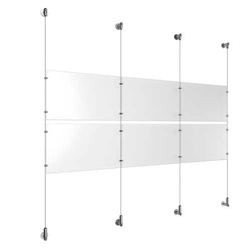 (6) 17'' Width x 11'' Height Clear Acrylic Frame & (4) Wall-to-Wall Aluminum Clear Anodized Cable Systems with (8) Single-Sided Panel Grippers (8) Double-Sided Panel Grippers