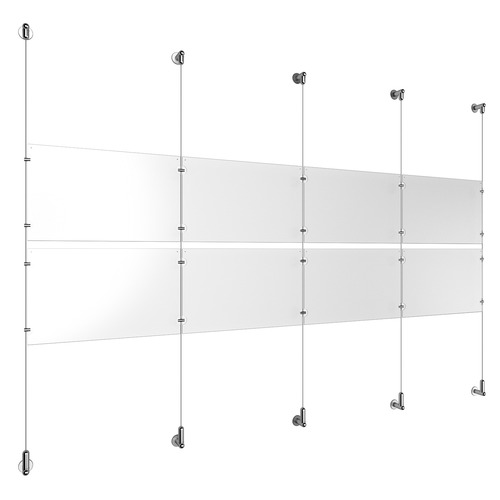 (8) 17'' Width x 11'' Height Clear Acrylic Frame & (5) Wall-to-Wall Aluminum Clear Anodized Cable Systems with (8) Single-Sided Panel Grippers (12) Double-Sided Panel Grippers