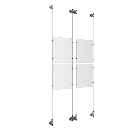 (4) 8-1/2'' Width x 11'' Height Clear Acrylic Frame & (4) Wall-to-Wall Aluminum Clear Anodized Cable Systems with (16) Single-Sided Panel Grippers