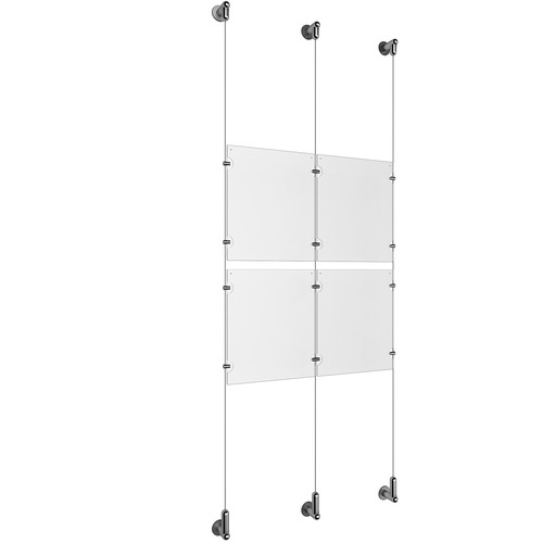 (4) 8-1/2'' Width x 11'' Height Clear Acrylic Frame & (3) Wall-to-Wall Aluminum Clear Anodized Cable Systems with (8) Single-Sided Panel Grippers (4) Double-Sided Panel Grippers