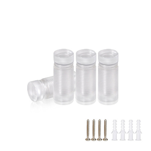 (Set of 4) 1/2'' Diameter X 1'' Barrel Length, Clear Acrylic Standoff. Standoff with (4) 2208Z Screw and (4) LANC1 Anchor for concrete or drywall (For Inside Use Only) Secure [Required Material Hole Size: 3/8'']