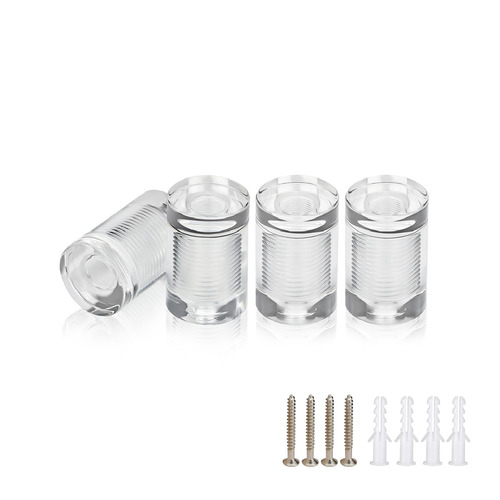 (Set of 4) 5/8'' Diameter X 3/4'' Barrel Length, Clear Acrylic Standoff. Standoff with (4) 2208Z Screw and (4) LANC1 Anchor for concrete or drywall (For Inside Use Only) Secure [Required Material Hole Size: 3/8'']