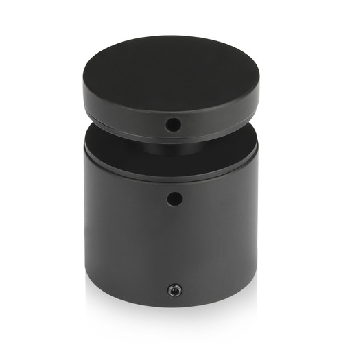 2'' Diameter X 1-1/2'' Barrel Length, (316) Stainless Steel Matte Black Finish Strong Glass Railing Standoff Pin - Accepts 3/8'' to 13/16'' Material - 1/4'' Adjustable from Barrel (For Inside / Outside use) [Required Material Hole Size: 1-1/16'']